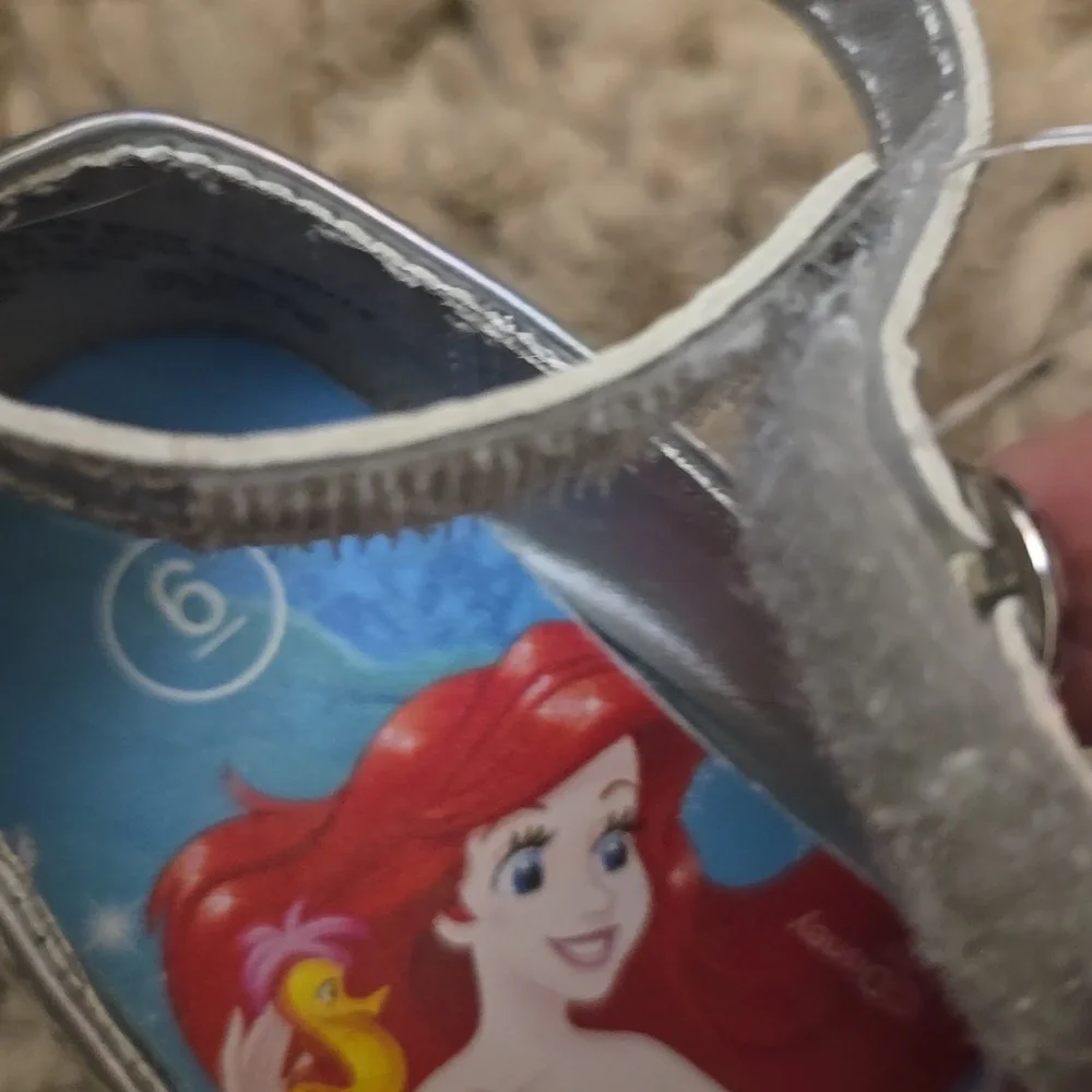 New Disney Ariel Toddler Size 6 Silver Glitter Adjustable Strap‎ Party Shoes